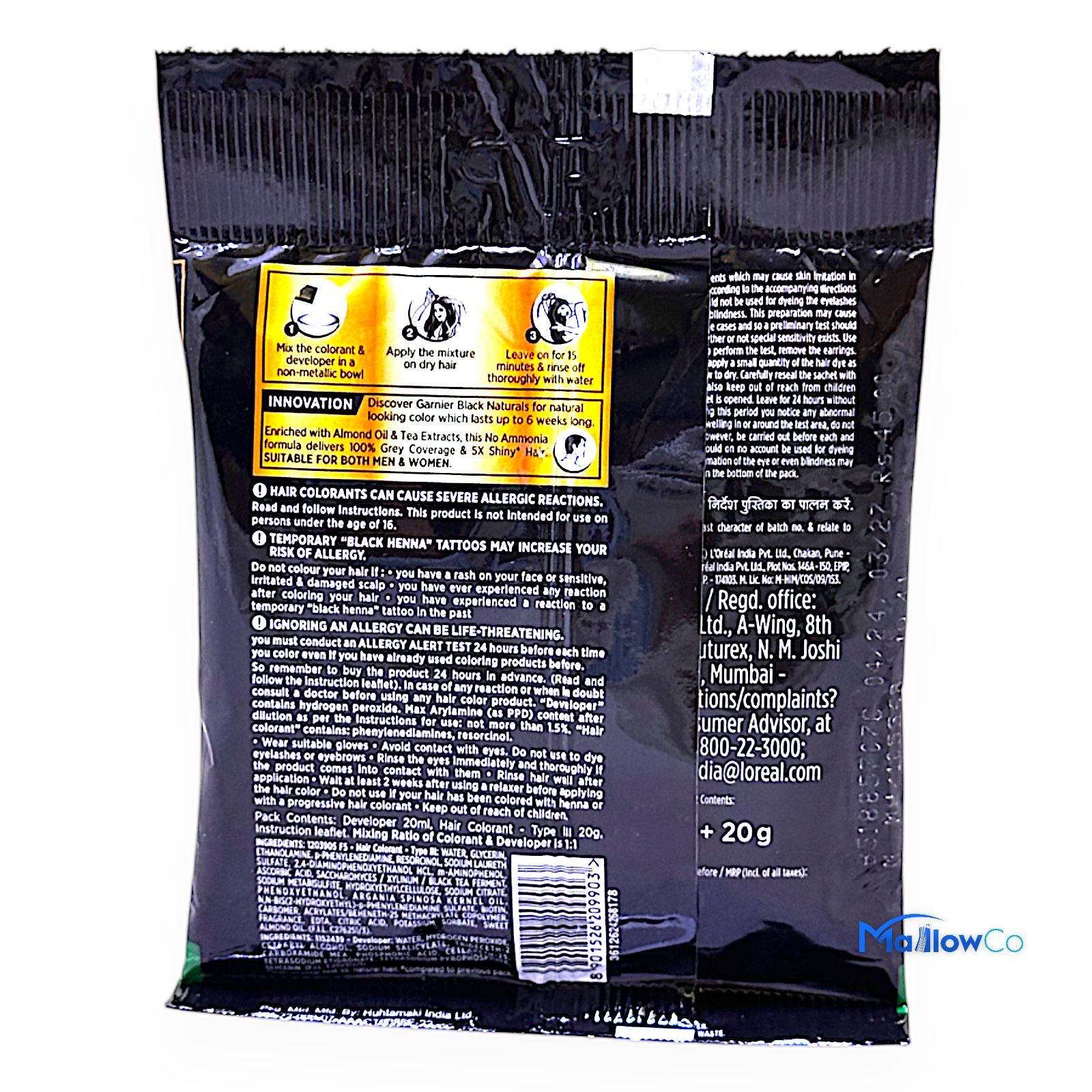 Ganier Black Natural Creme Color 2.0 Original Black - Cosmetics & Health 20gm - Image 2