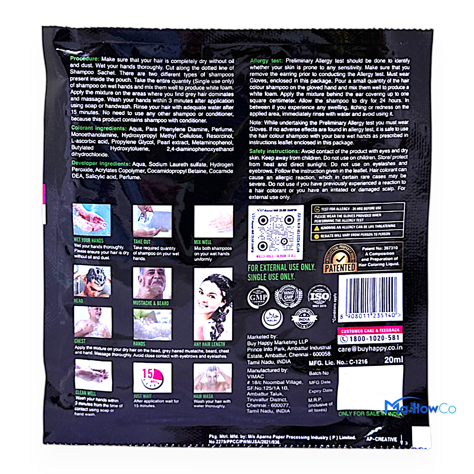 Vip Natural Black  Hair Colour Shampoo - Cosmetics & Health 20ml - Image 2