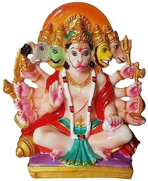 Shri Panchamukha Anjaneya Swamy Statue - Five-Faced Lord Hanuman Figurine for Spiritual Protection, Vastu & Blessings - Festive & Occasions 1pcs - Image 1