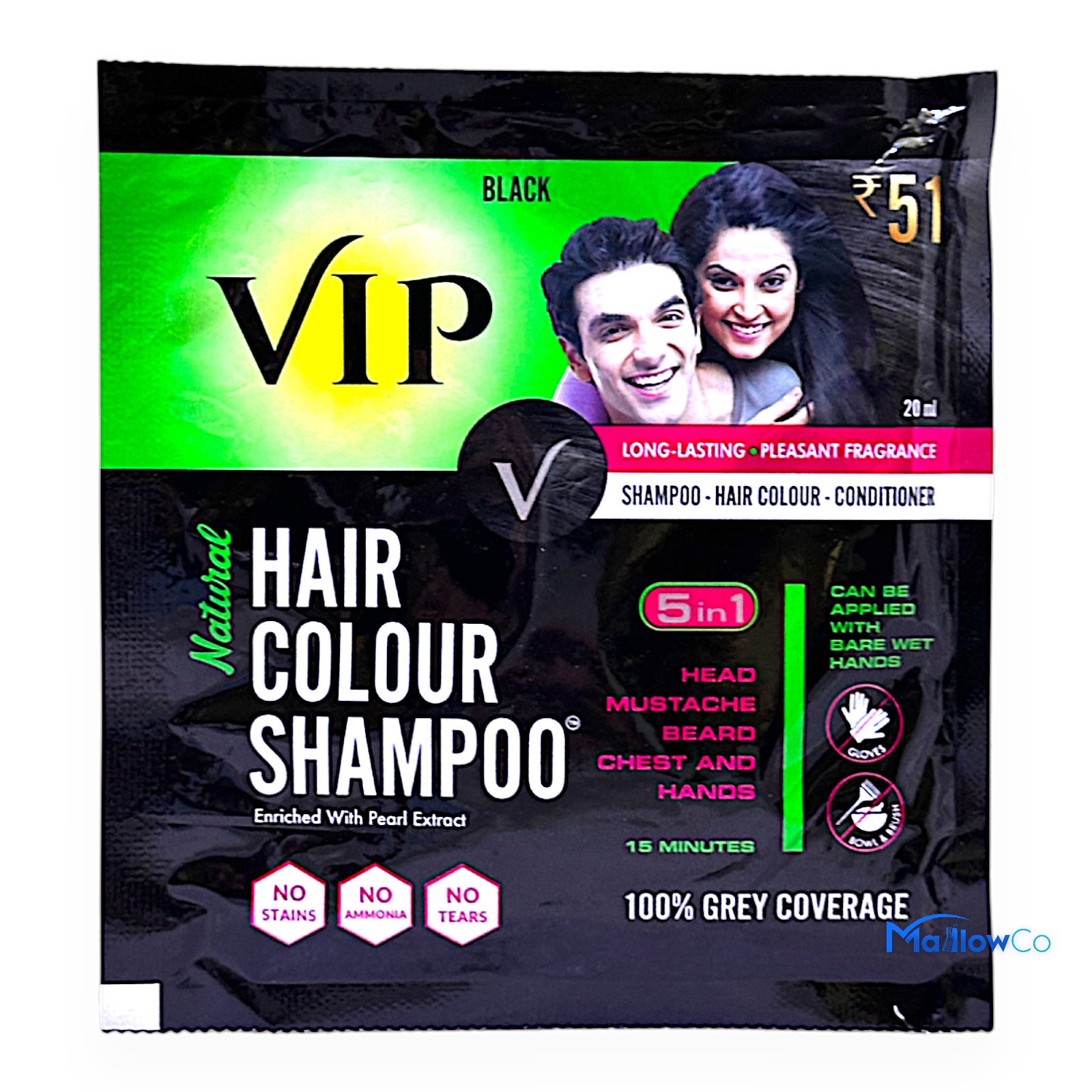 Vip Natural Black  Hair Colour Shampoo - Cosmetics & Health 20ml - Image 1