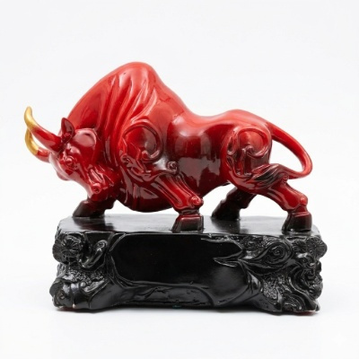 Resin Sculpture with Gilded Gold Horns on Ornate Display Base
