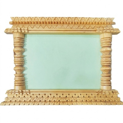 Handcrafted Traditional Nepali Wooden Photo Frame with Intricate Newari Pillar and Temple Window Carvings