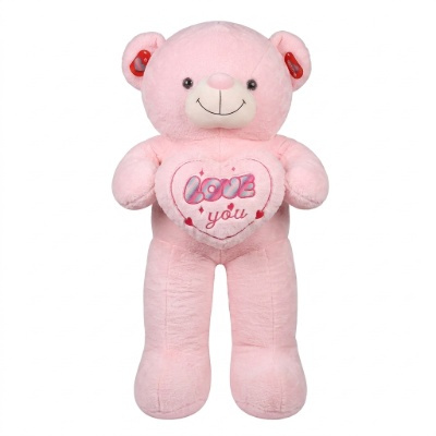 Luxe Pink Plush Teddy Bear with "Love You" Heart Embroidery and Heart-Accented Paws
