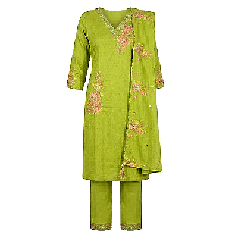 Women's Embroidered Chanderi Silk Kurta Pant Set with Dupatta